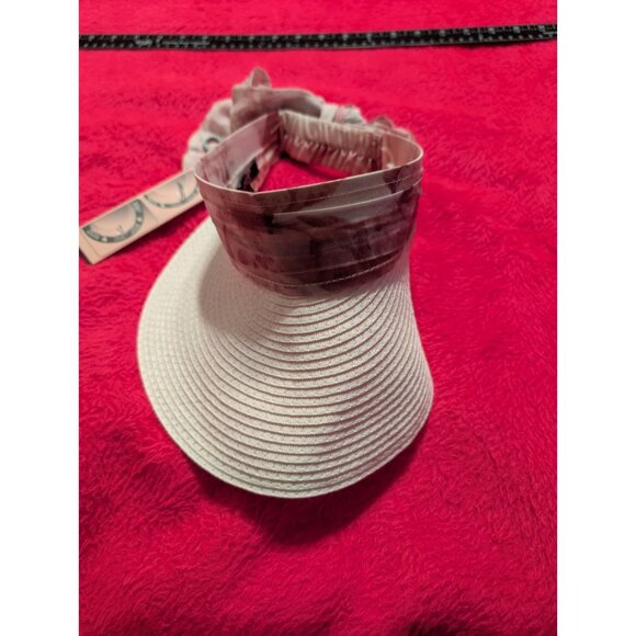 Badgley Mischka Sun Visor Hat Natural Watercolor Bow Adjustable One Size NWT - Picture 1 of 6